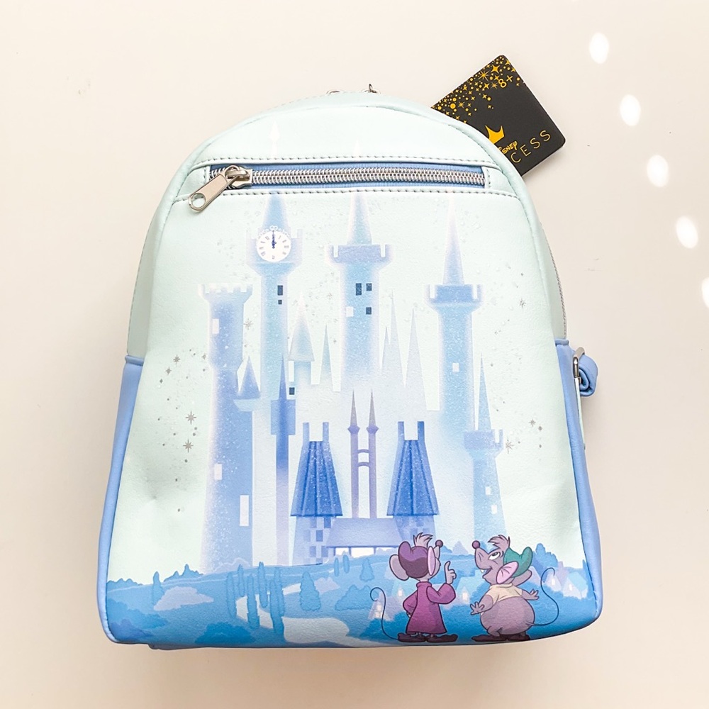 Loungefly Disney Cinderella Backpack Small Mini Bag Castle Mice Blue